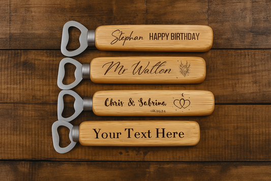 Personalized Wooden Bottle Opener – Custom Engraved Gift for Weddings, Birthdays & More