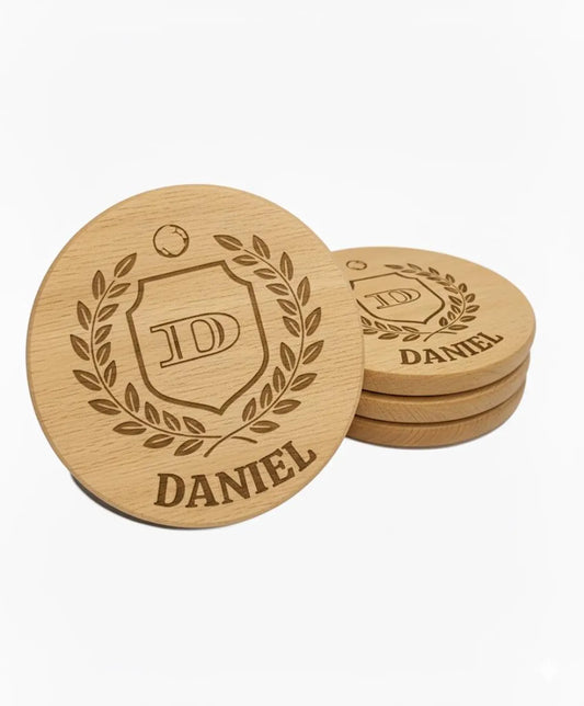 Custom Engraved Wood Coaster Set of 4 - Personalized Gift for Wedding, Anniversary or Birthdays